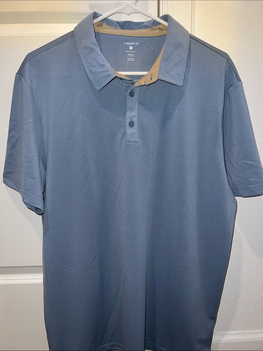 Layer 8 Men's Polo Shirt - Dusty Blue with Tan Trim